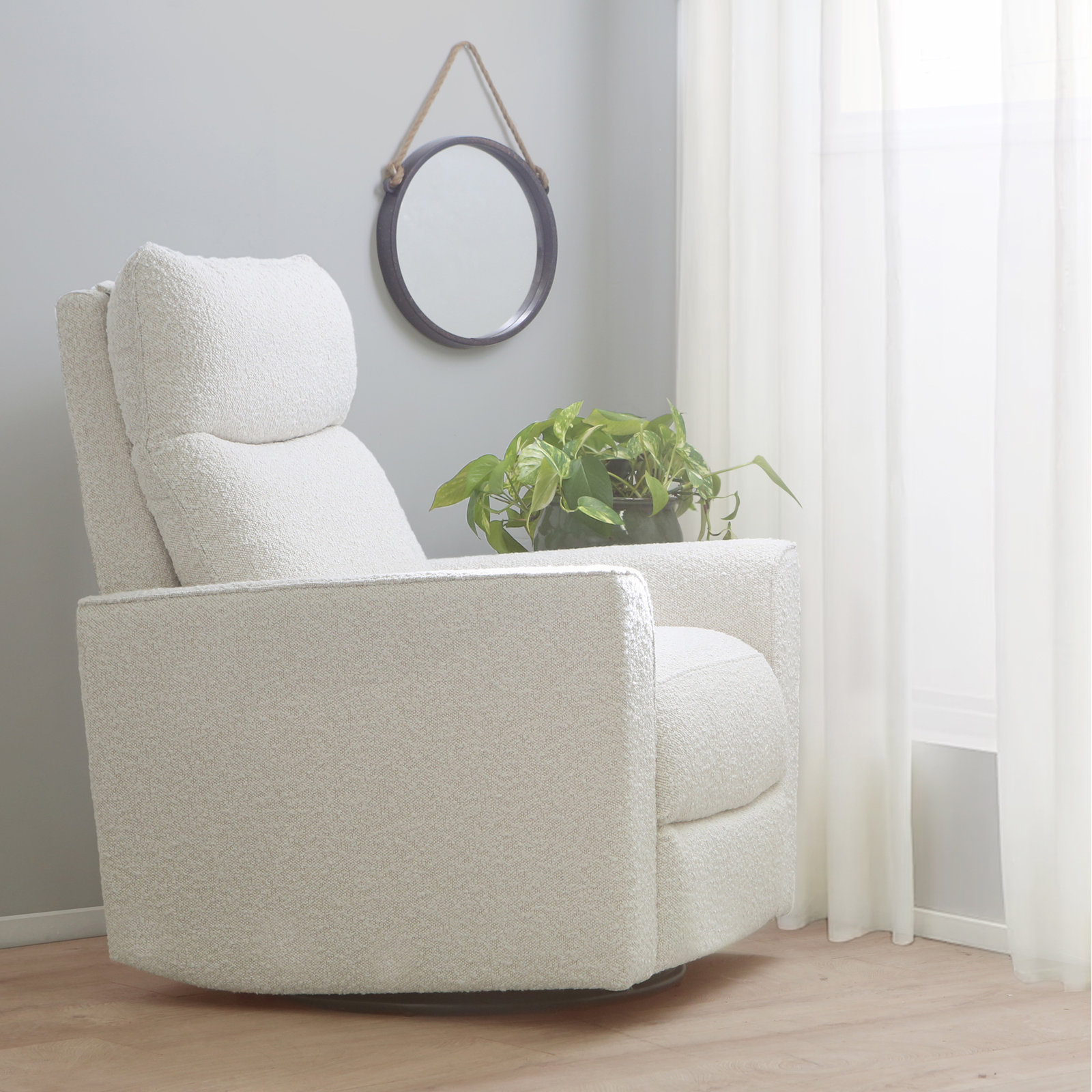 Soho Swivel Glider, White Boucle