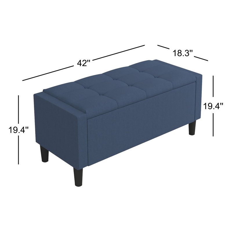 Friesen Polyester Blend Upholstered Storage Bench, Denim Blue, 19.4" H x 42" W x 18.3" D