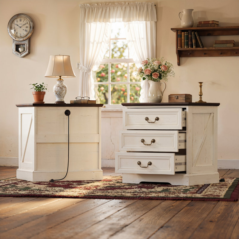 Auserine 3-Drawer Nightstand With Built-In Outlet, Beige