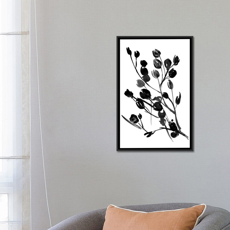 «Expressive Floral I», impression sur toile tendue, H 26 po x l 18 po x P 1,5 po, Toile avec cadre noir, Pas de tapis