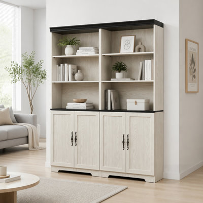 Ensemble de 2 grandes bibliothèques de rangement, tablettes réglables en hauteur et armoires à portes fermées, présentoir en panneau de fibres à densité moyenne robuste anti-basculement