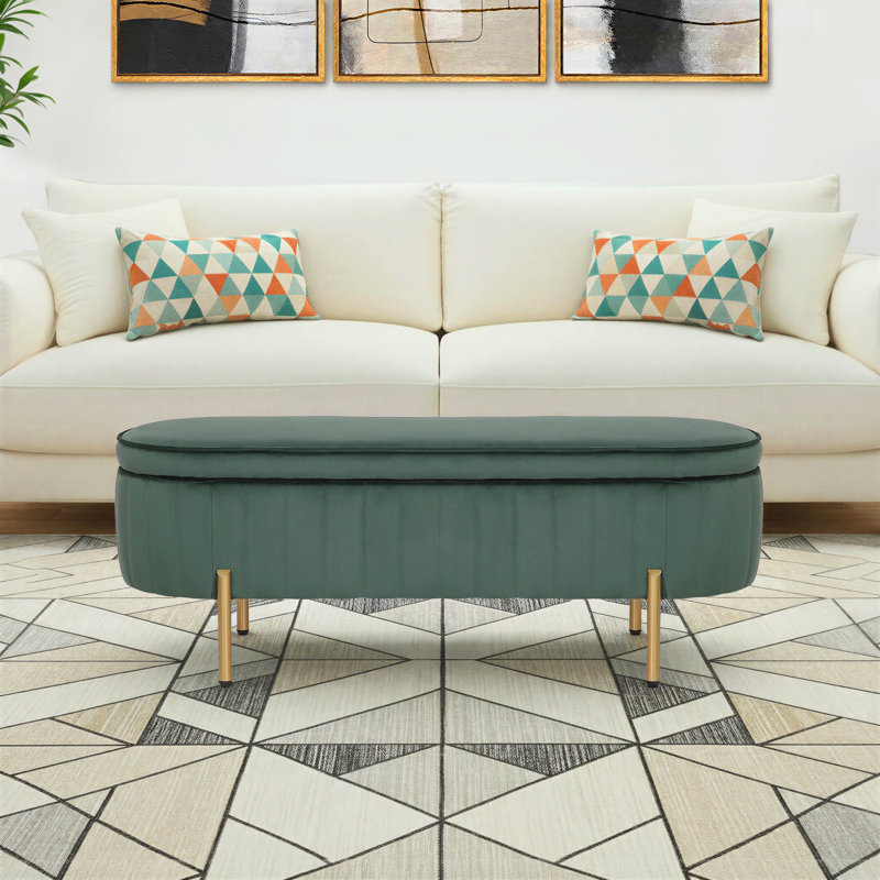 Kronqui Storage Ottoman Bench, Green Velvet