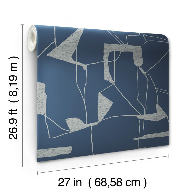 26.9' L x 27" W Wallpaper Roll, Navy/Gray