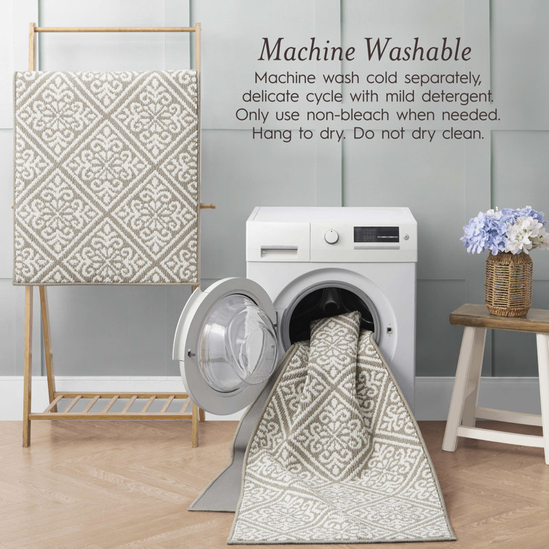 Austell Machine Woven Synthetic Geometric Area Rug, Linen/Natural, Runner 2'2" x 5'