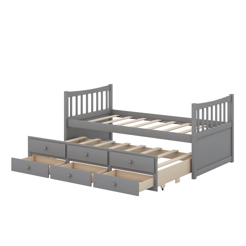 Twin Size Daybed With Drawers And Trundle, Grey