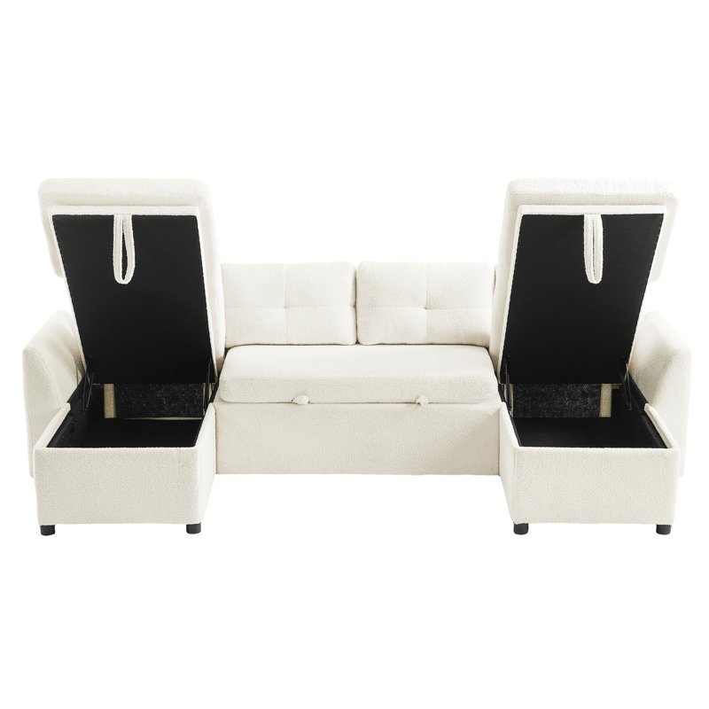 Canapé d'angle confortable avec rangement et prise de recharge pour des moments de détente en famille - Tissu beige pour un usage quotidien