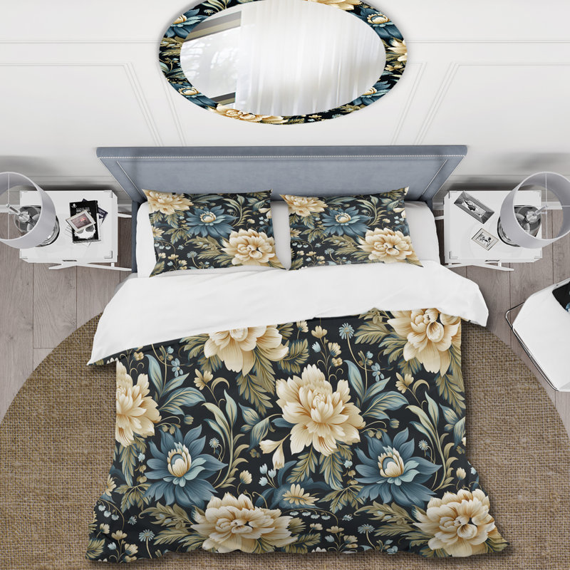 Ensemble de housse de couette Tribal Green Damask Accents I, Housse de couette pour grand lit et 2 taies décor