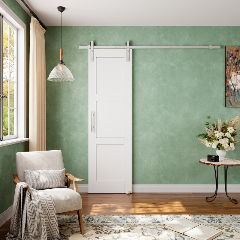 Porte de grange coulissante en bois 3-Lite White Core, 18 po x 80 po