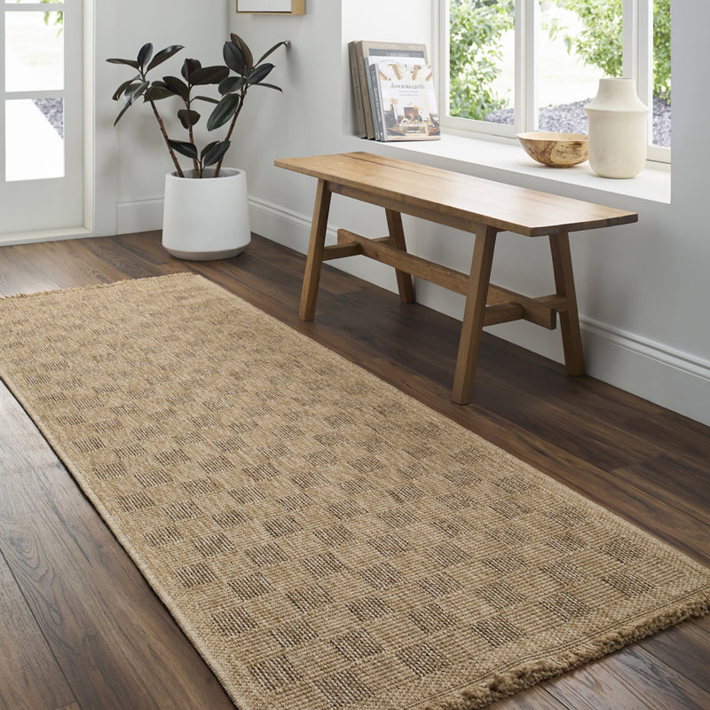 Outdoor Jute-Look Checkered Rug Tan/Brown_MGE2310, Runner 80 x 220 cm