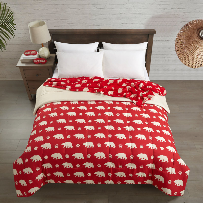 Ensemble d'édredon réversible en microfibre 4 pièces, Rouge, Édredon très grand et 3 pièces supplémentaires