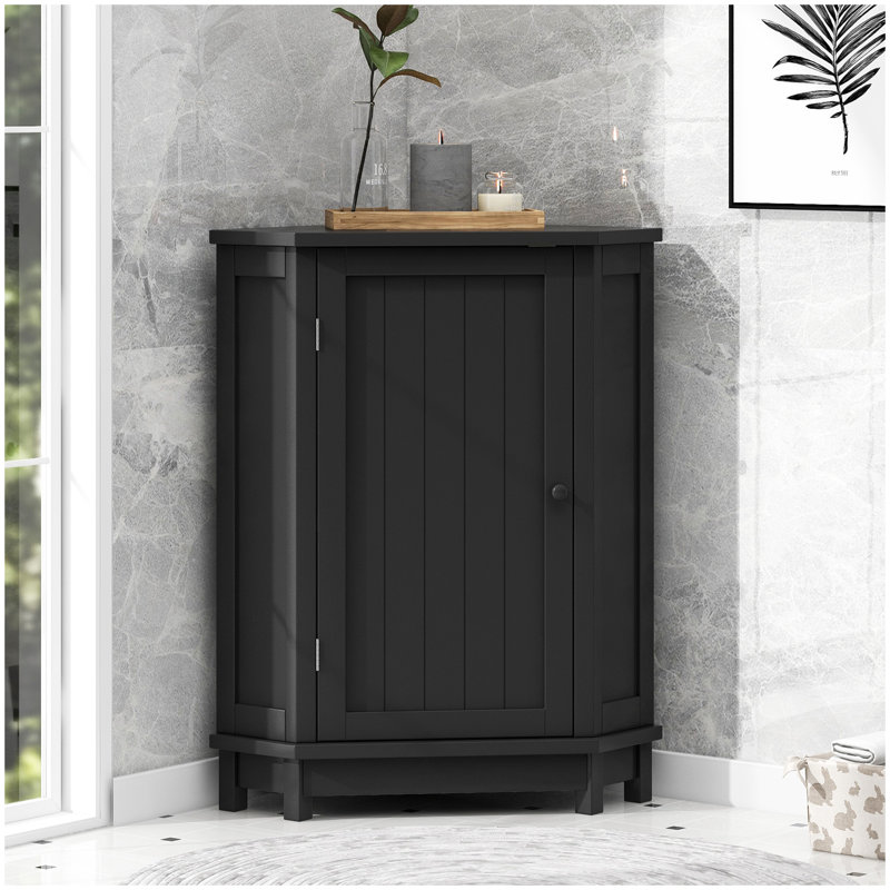 Armoire de salle de bain noire en coin avec tablette réglable
