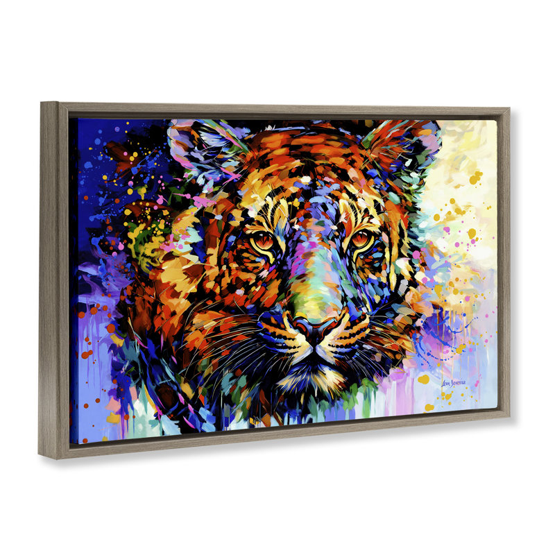 «Tiger's Wild Wonder», toile flottante encadrée par Leon Devenice, Cadre flottant orme Montalcino, H 21 po x l 31 po