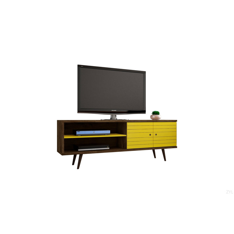 63" Minimalist Sleek TV Stand, Brown/Yellow