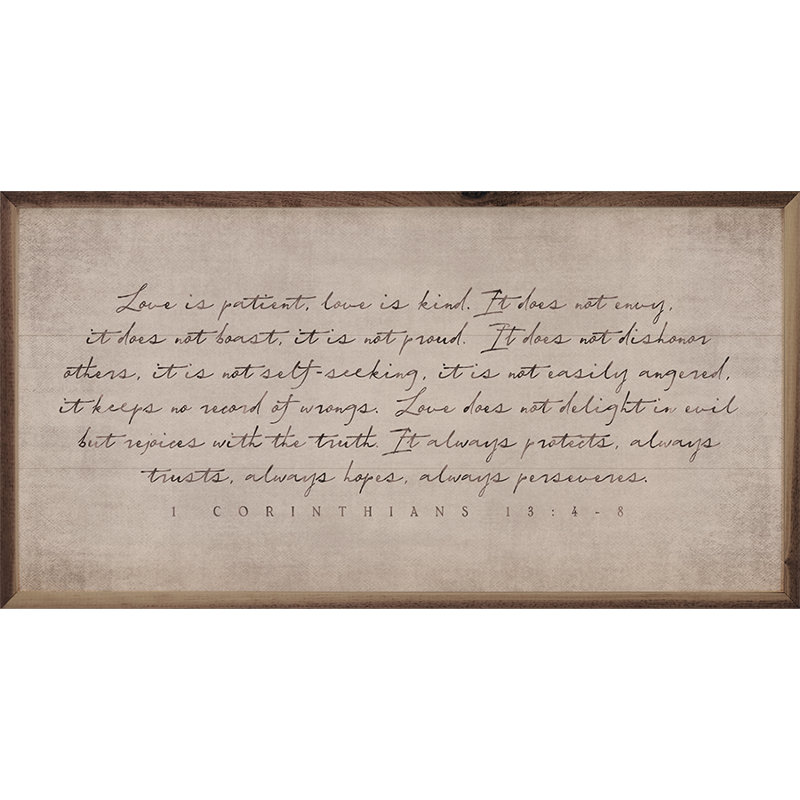 «Love Is patient Corinthians», Blanc, H 18 po x l 36 po