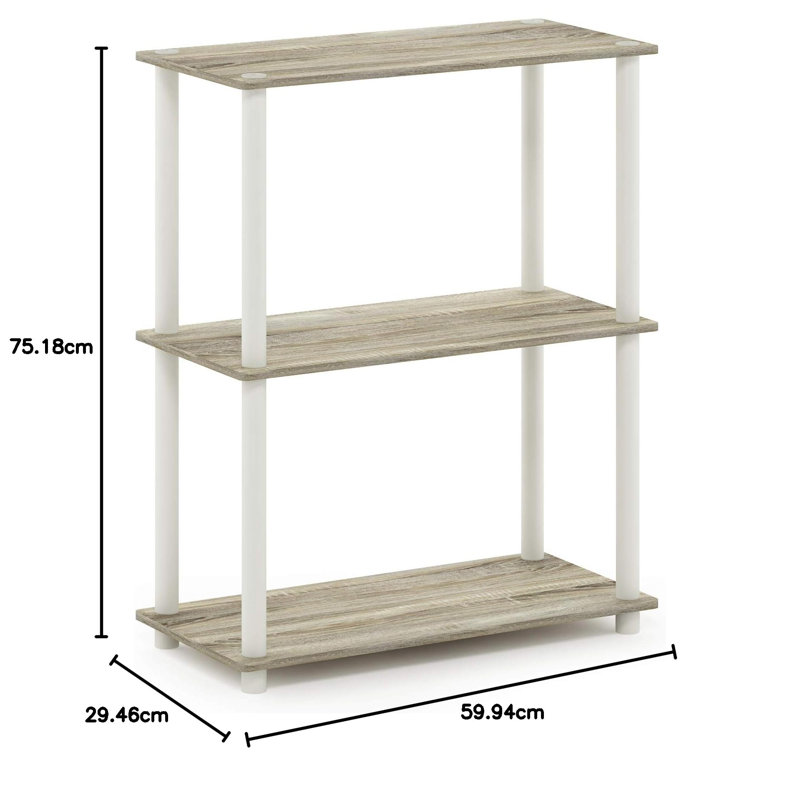 Étagère compacte à 3 niveaux avec support rond, Chêne/Blanc, H 29,5 po x l 23,6 po x P 11,6 po