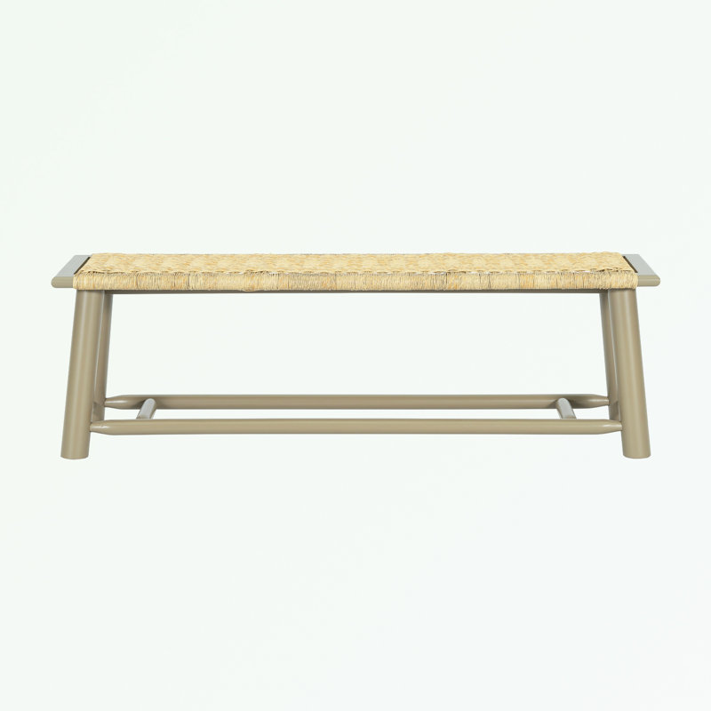 benches with Rattan seat and wooden legs, Beige