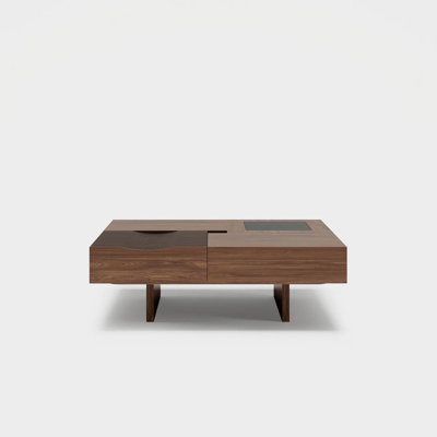 Mid Century Modern Coffee Table, Minimalist Wood Veneer Coffee Table With Multifunctional Storage For Living Room, 39.37'', Walnut