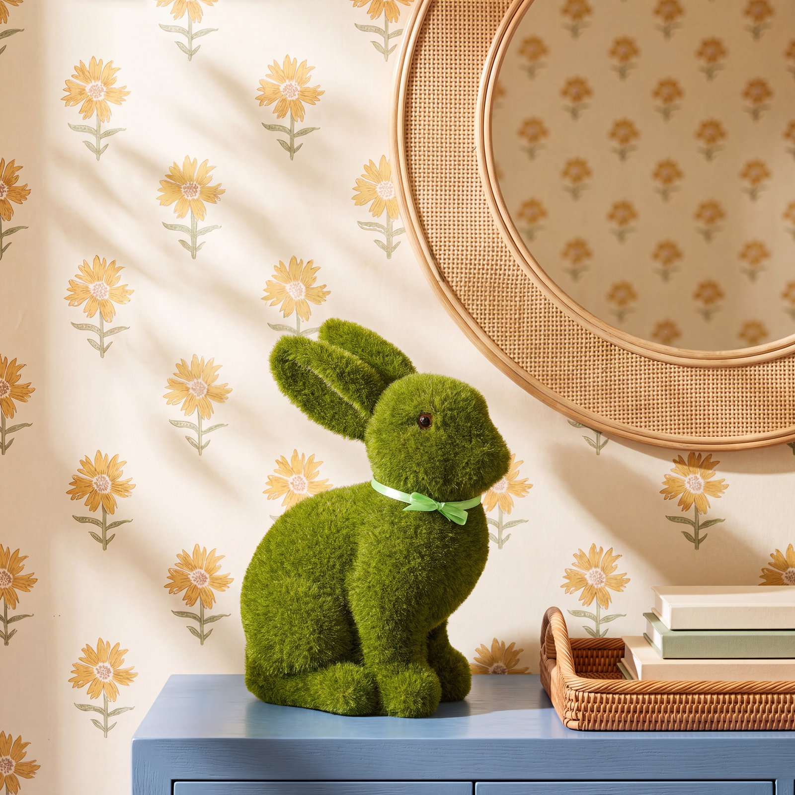 Green Faux Grass Bunny Figurine