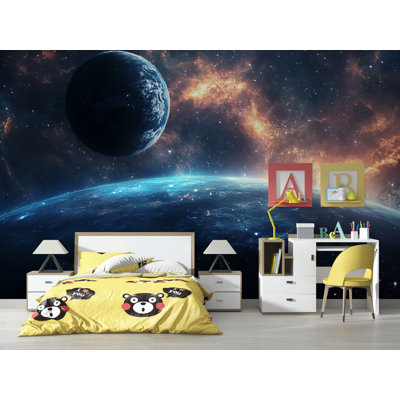 Murale planète Terre - Papier peint galaxie extra-terrestre, mur décoratif cosmique pour le salon ou la chambre à coucher Vn864 (Peel-N-Stick) VN864
