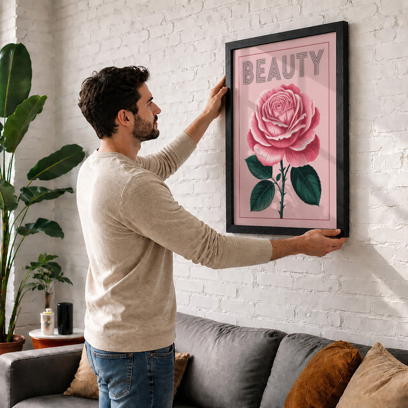 Beauty Rose Botanical - Print, Black, A4 - 29.7 x 21.0 cm