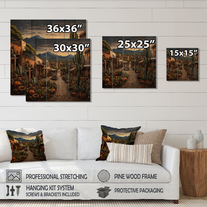 Mexican Market Day I - Mexican Art On Wood Print, 36" H x 36" W