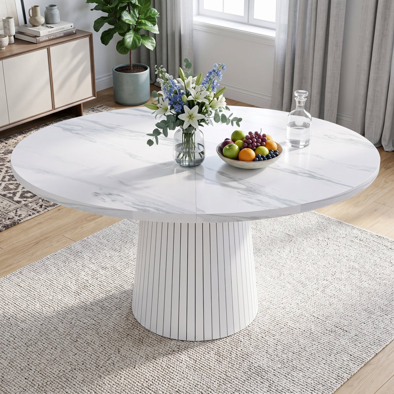 Table de salle à manger 47 po Boho 47 po, marbre, métal, blanc, White