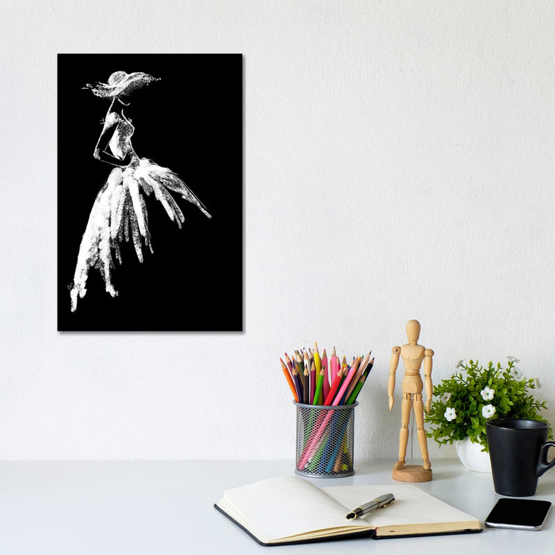 Full Skirt Fashion Illustration Sketch In Black by Blursbyai - Gallery-Wrapped Canvas Giclée on Canvas, Canvas