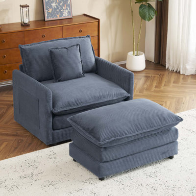Fauteuil en velours côtelé avec repose-pieds 41,3 po