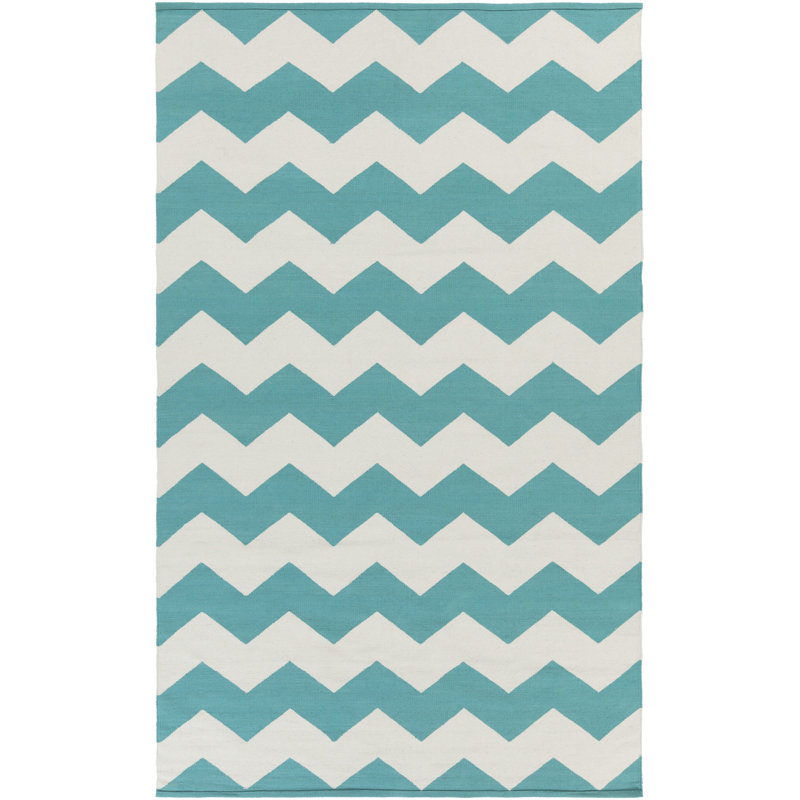 Tapis vert / ivoire en coton tissé à la main Murguia, Rectangle 2 pi x 3 pi