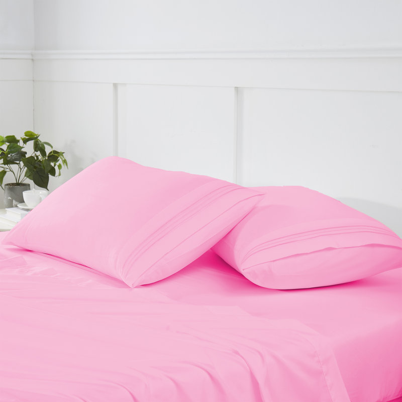 Taies d'oreiller luxueuses en microfibre brodée (paquet de 2) par Sweet Home Collection®, Taie d'oreiller très grande, Rose