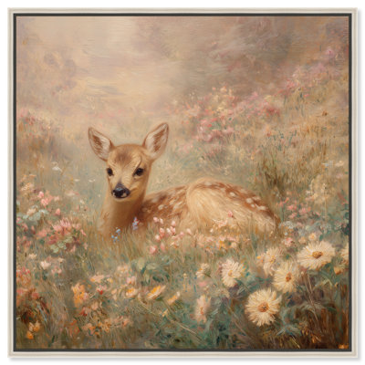 «Gentle Deer I», reproduction d'art sur toile encadrée par Art Remedy, cadre argenté, 20 x 20