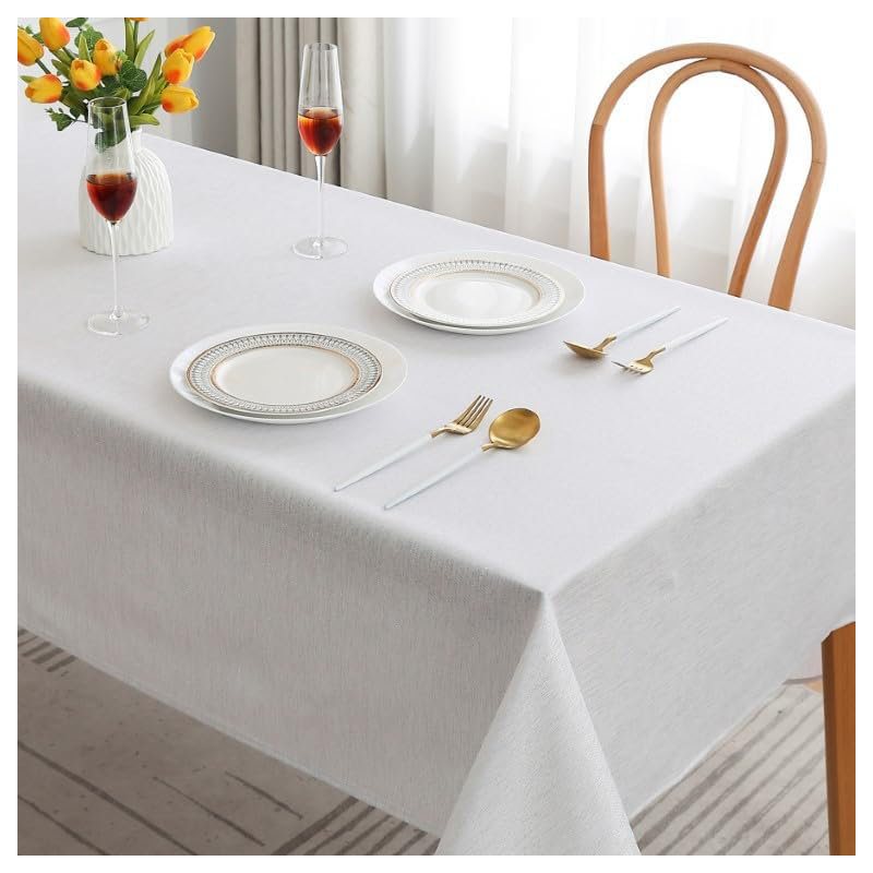 Home Decorative Glitter Rectangular Round Tablecloth Washable Table Cover, White, 90" L x 58" W