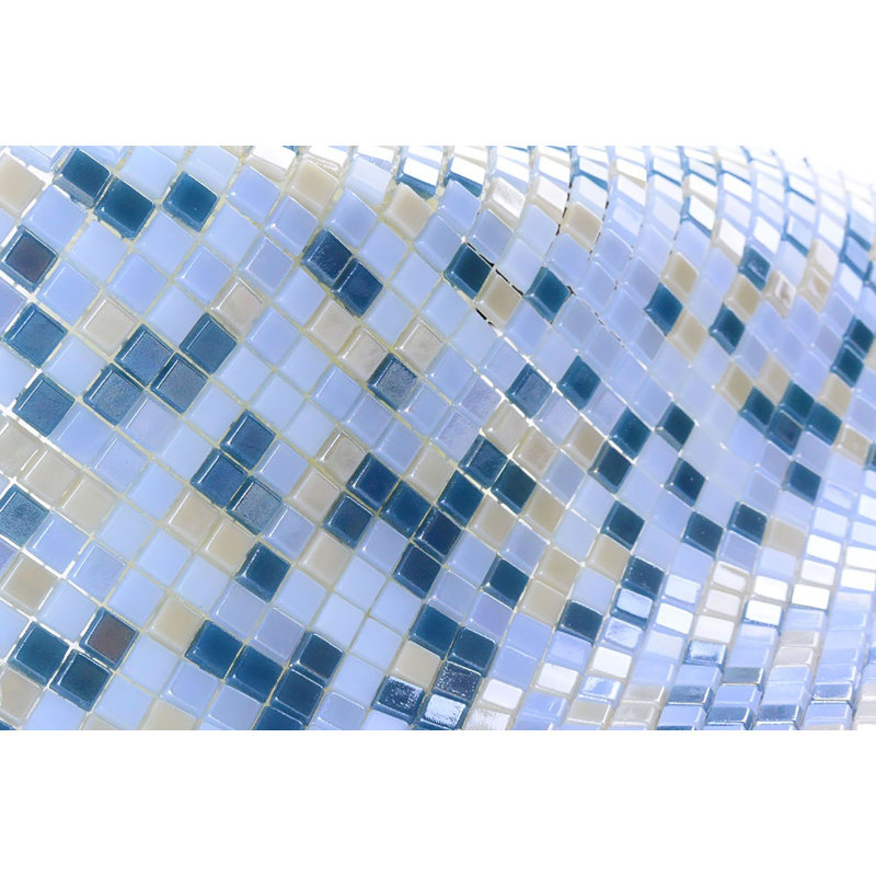 Galaxy 0.3125 in. x 0.3125 in. Iridescent Glass Pressed Edge Tiny Square Mosaic Wall Pool & Floor Tile, Blue/Beige
