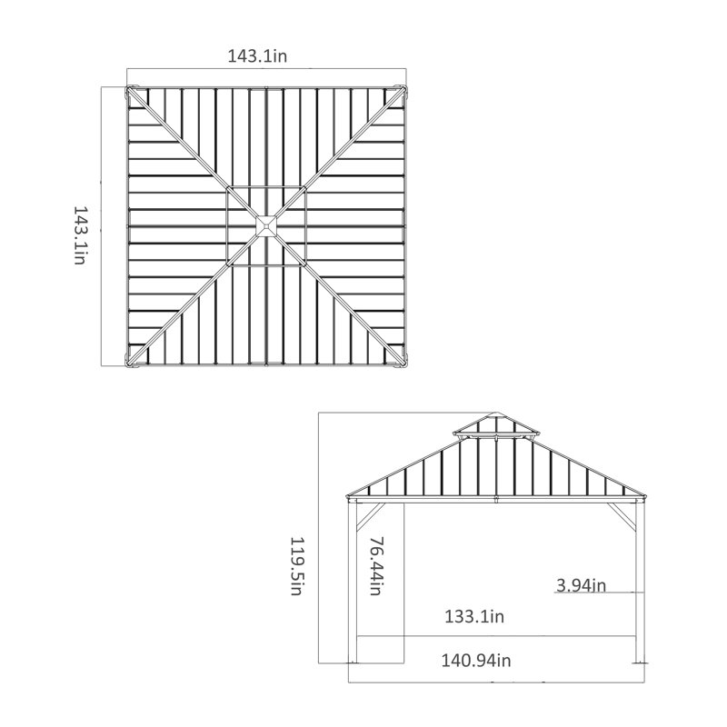12 Ft. W x 12 Ft. D Aluminum Patio Gazebo
