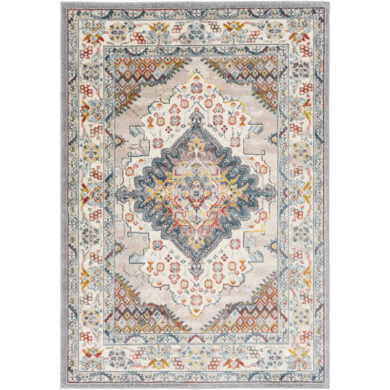 Machine Woven Indoor Rug, Rectangle 80 x 150 cm, Blue/Brown/Grey