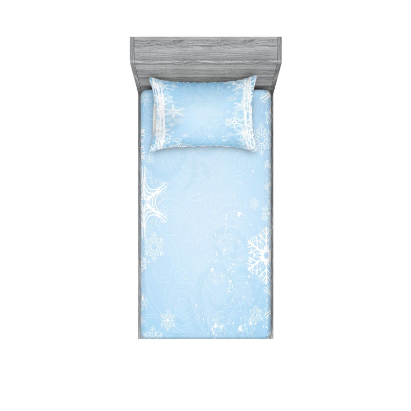 Drap-housse et coussin décoratif Ambesonne Winter bleu pâle / blanc, Ensemble de draps pour lit simple + 3 pièces supp