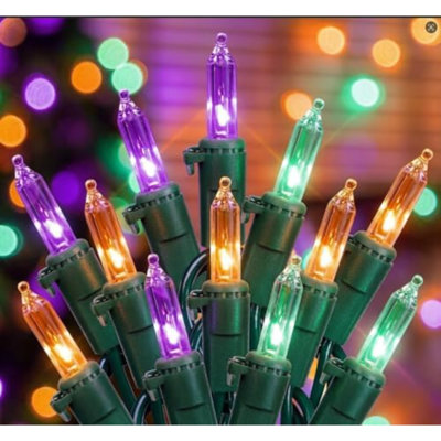 Guirlande d'Halloween, paquet de 2, 50 unités, orange, mauve et vert | Mini lumières incandescentes avec fil vert, à brancher, connectables, imperméables pour la maison, la fête, le jardin, la cour, le patio