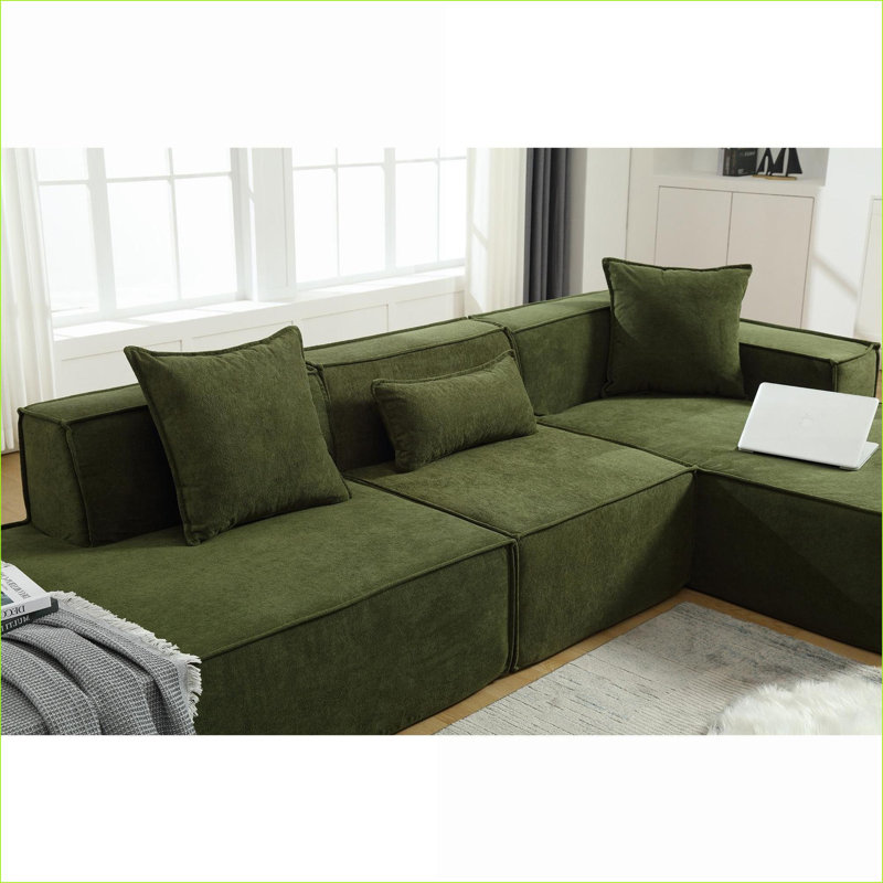Canapés modulaires, en forme de L minimaliste moderne pour le salon, orientés vers la droite | Polyester | Vert, Vert