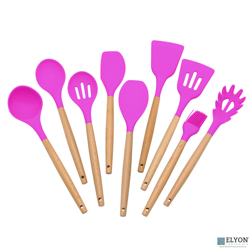Ensemble d'ustensiles de cuisine en silicone 9 pièces Elyon, Mauve