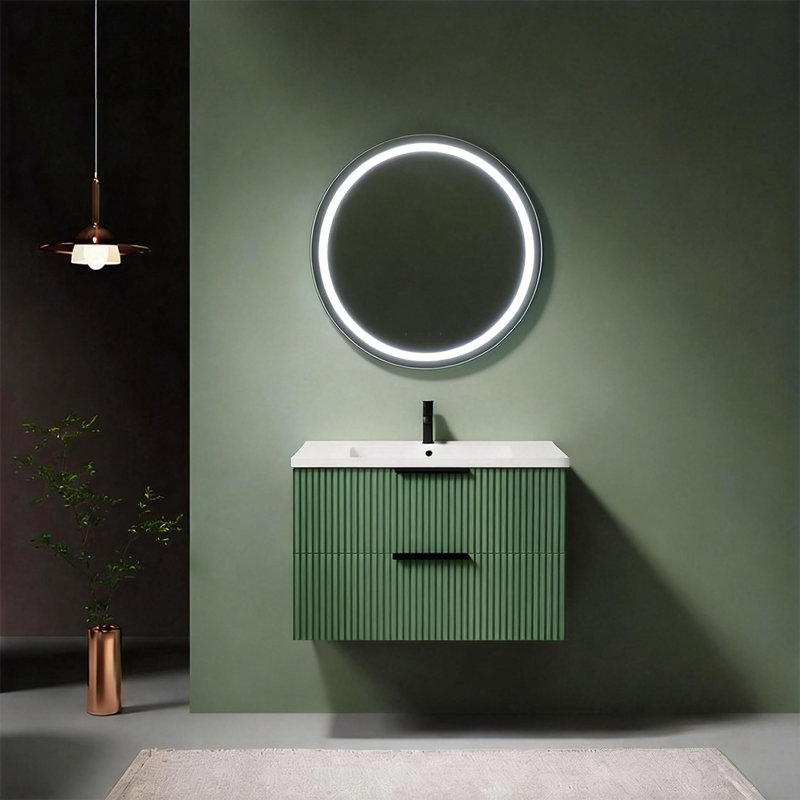 Meuble-lavabo mural flottant de 30 pouces avec lavabo et tiroirs en céramique, conception cannelée moderne pour un rangement efficace, meubles-lavabos