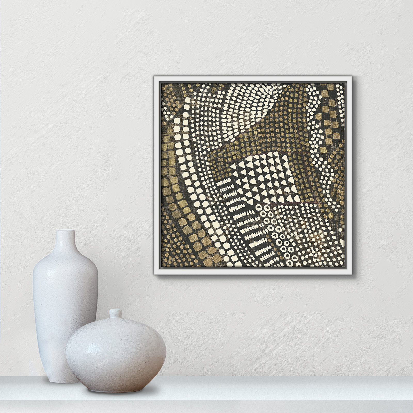 Bergen "Reaching Gold III" Painting, 13.5" H x 13.5" W x 2" D, White Framed
