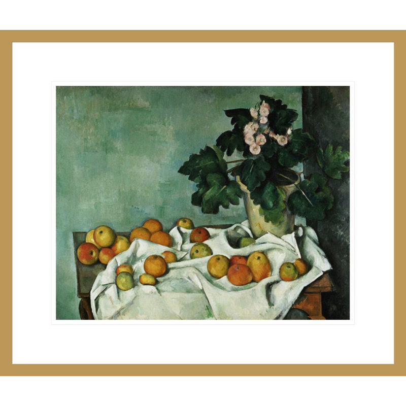 Nature morte avec des pommes et un pot de primevères par Paul Cézanne, H 17,75 po x l 20,83 po