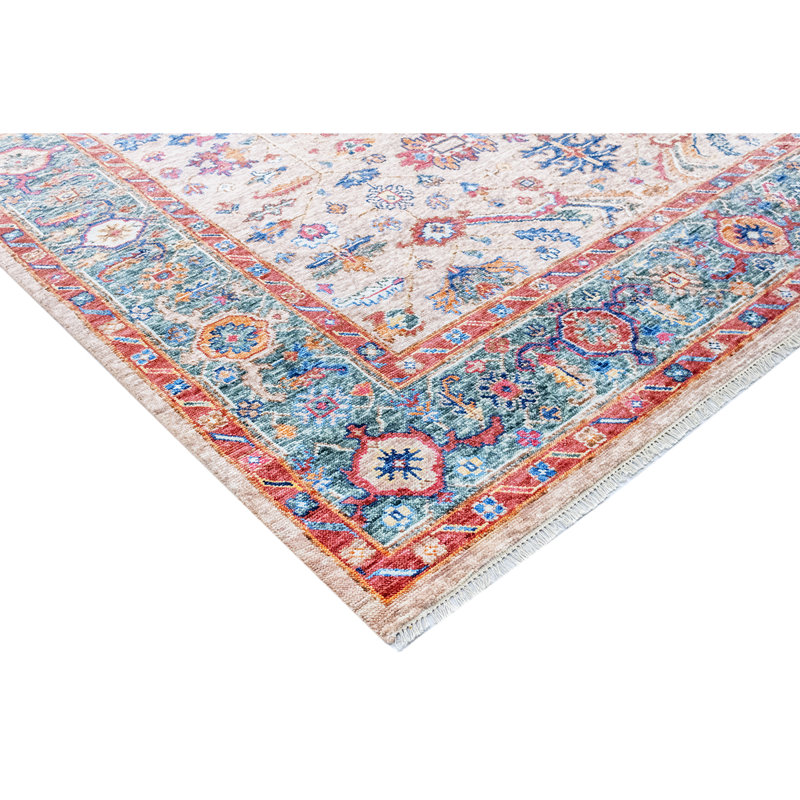 Wool Oriental Area Rug in Blue/Pink, Rectangle 8' x 10'