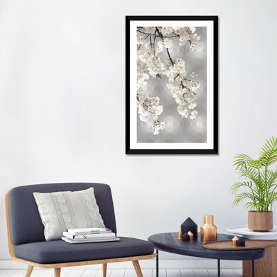Reproduction d’art, "fleurs blanches sur argent I" par Kate Bennett