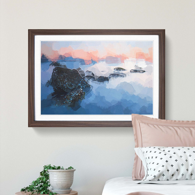 Beach in Yantai China in Abstract - Picture Frame Photograph Print, 62cm H x 87cm W x 2cm D, Walnut Framed