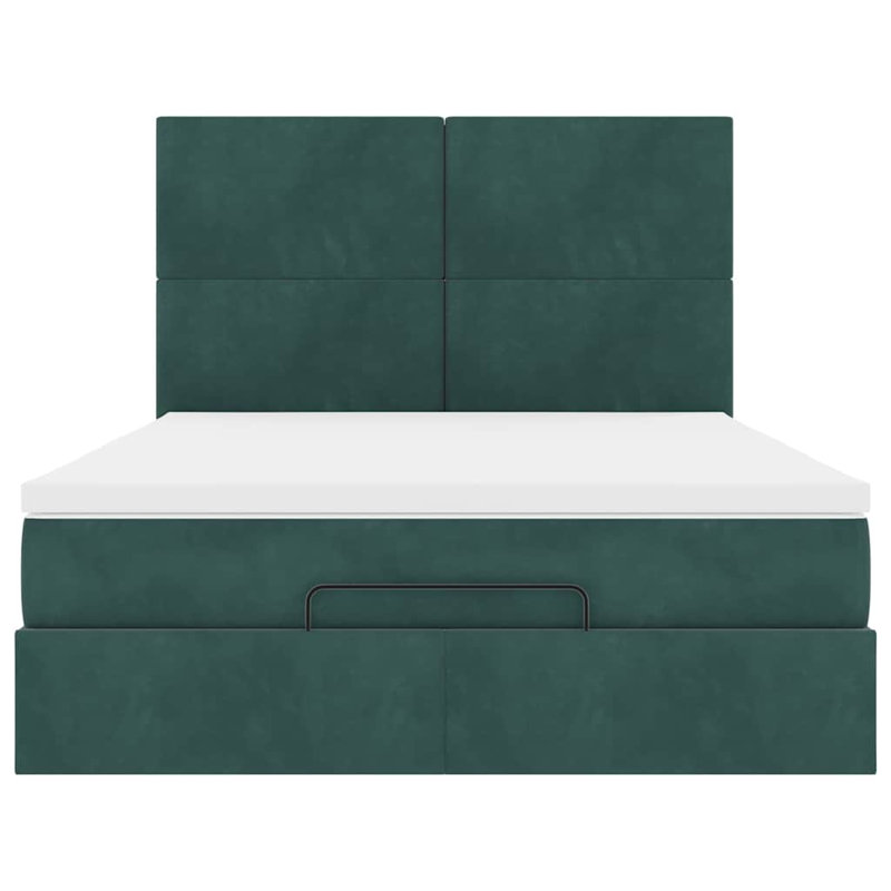 Ottoman Bed With Mattresses Velvet, European Double (140 x 200 cm), Dark Green
