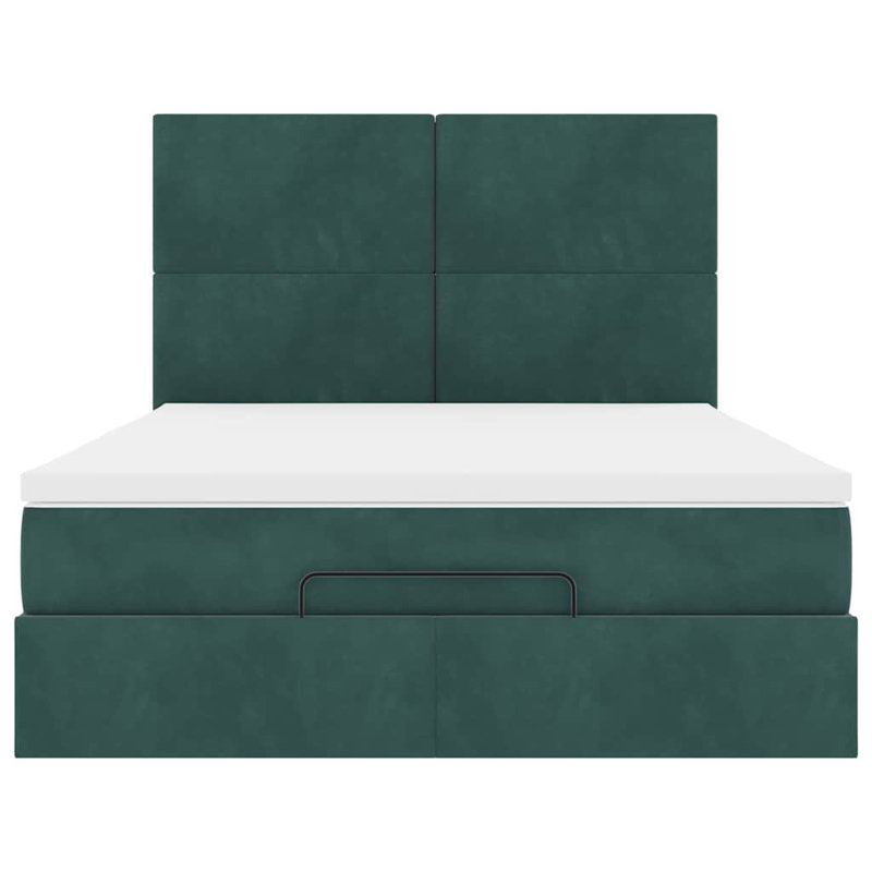 Ottoman Bed With Mattresses Velvet, European Double (140 x 200 cm), Dark Green