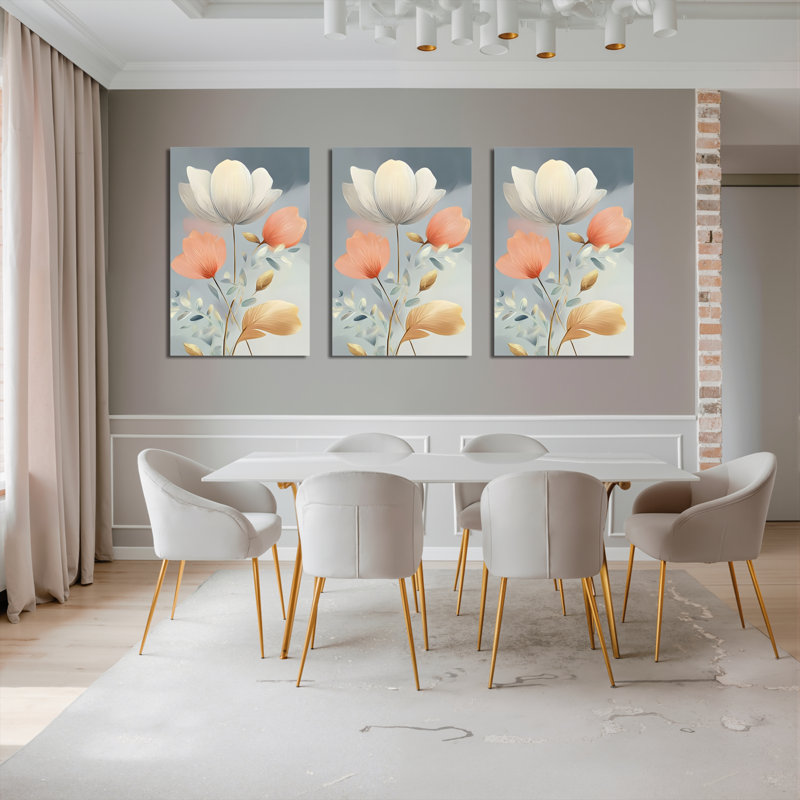 Douces fleurs florales, reproduction d'art sur toile tendue sur toile (ensemble de 3), H 18 po x l 36 po