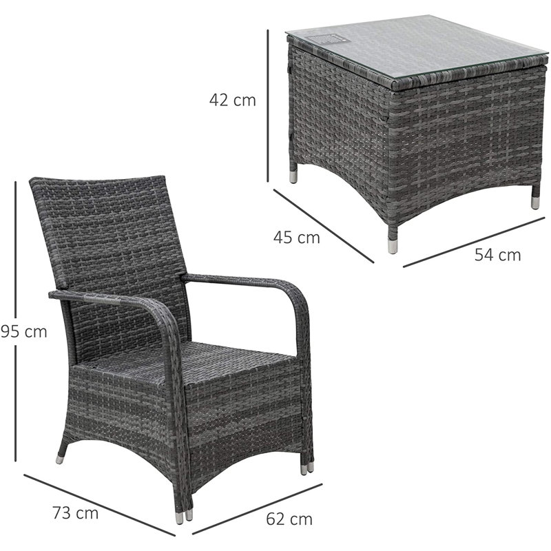 Alessia 2 - Person Patio Dining Set with Rectangular Table , Cushions Included, Grey, Grey
