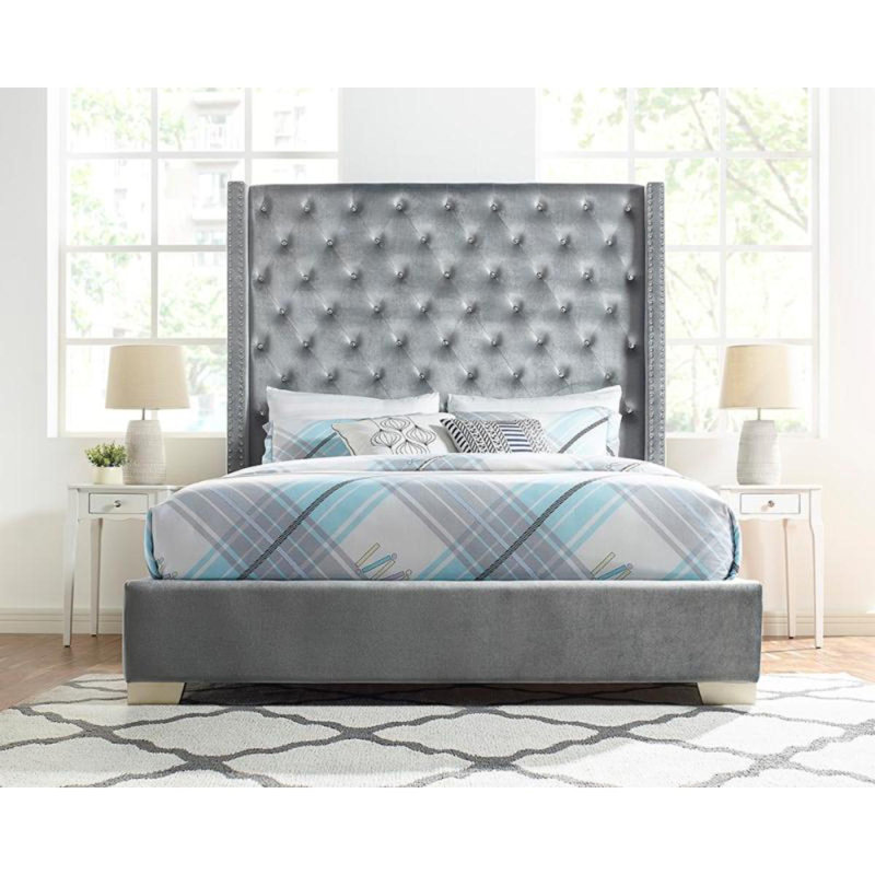 Lit plateforme tapissier Harley-Rose, Grand, Gris